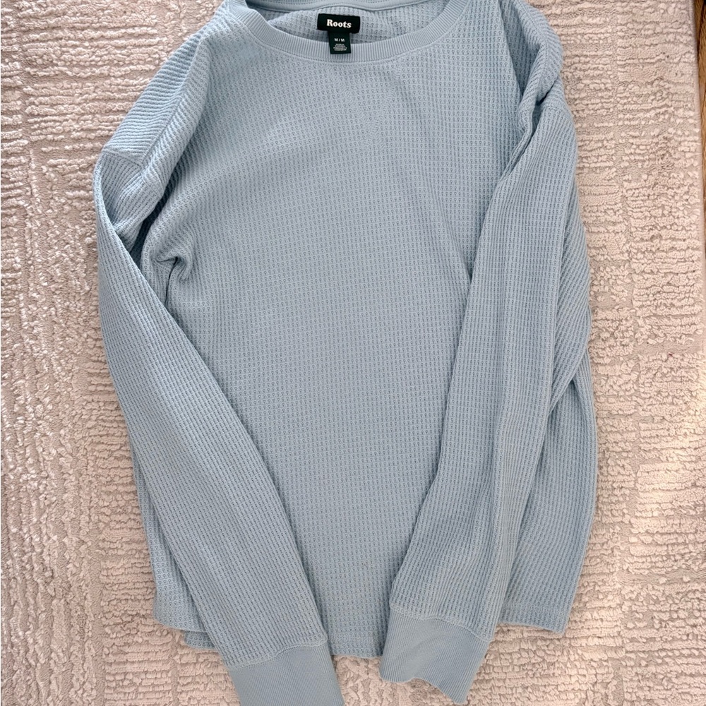 Roots Soft Blue waffle Crewneck long sleeve